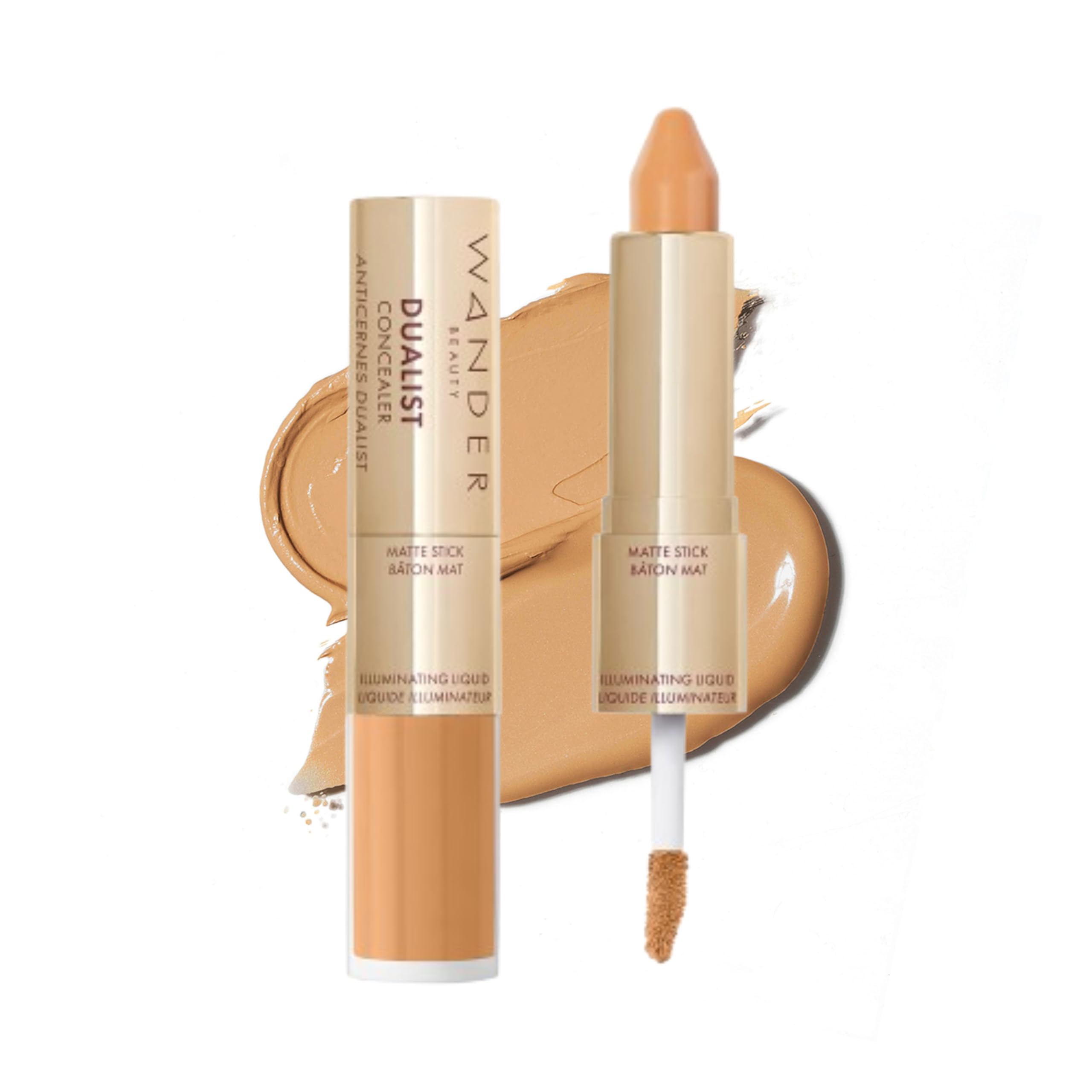 Wander Beauty Dualist Matte and Illuminating Concealer Makeup - Golden Tan - Dual-Ended Matte Concealer Stick + Liquid Concealer - Full Coverage Concealer Brightens & Hydrates Under Eyes - 0.28 fl oz