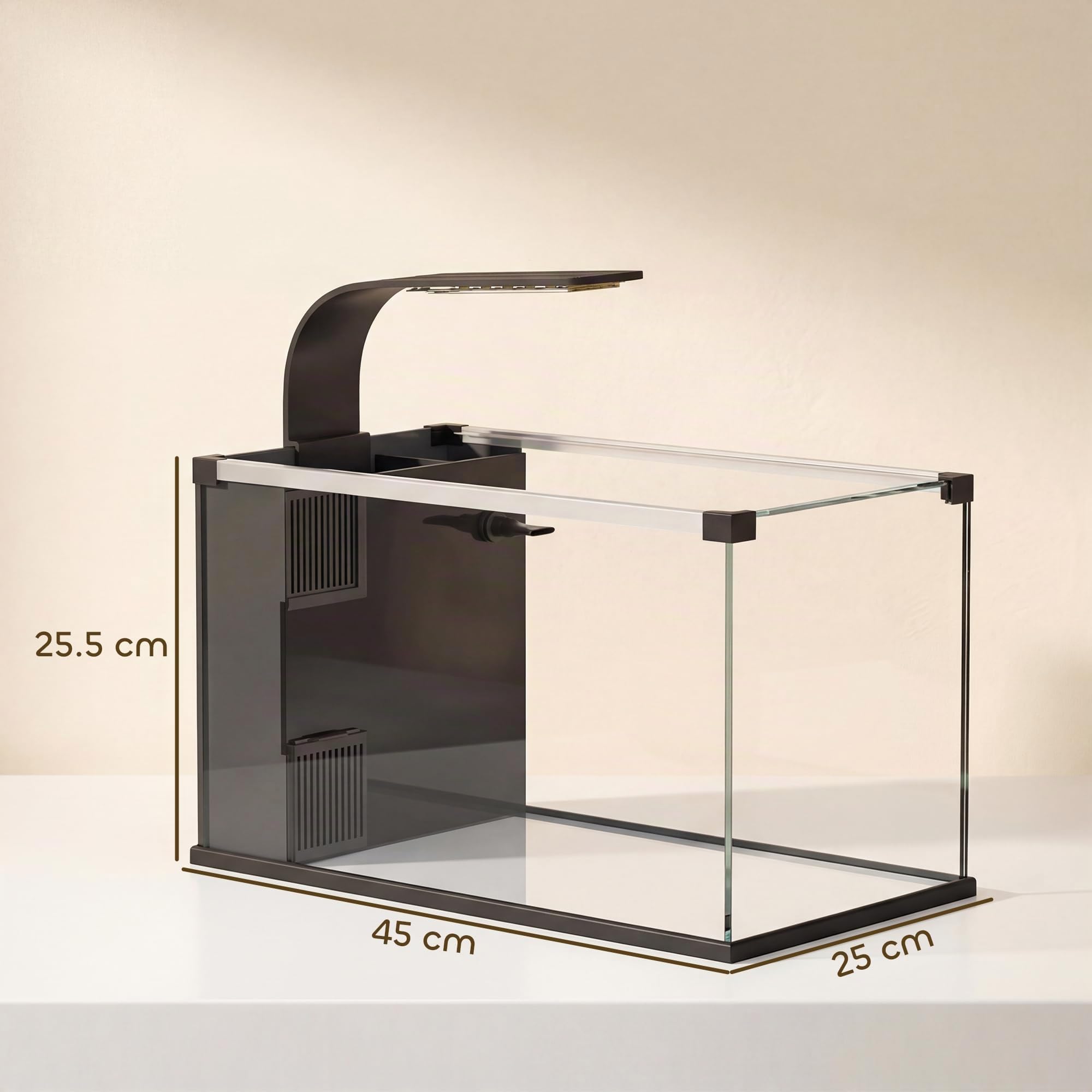 PawHut Acuario de cristal templado de 24 l, acuario completo pequeño transparente con filtro integrado, luz LED y bomba de agua para peces tropicales, peces rojos, casa, oficina, 45 x 25 x 25,5 cm