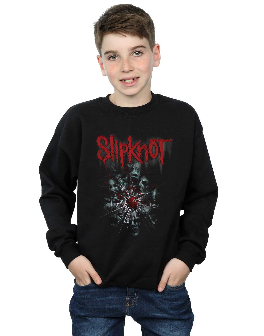 Absolute Cult Boys Black Official Licensed Slipknot Shattered Glass ' Sweatshirt - Bold Band Graphic, Soft Fleece Interior, Uk - Machine Washable - Officially Licensed - Premium Quality