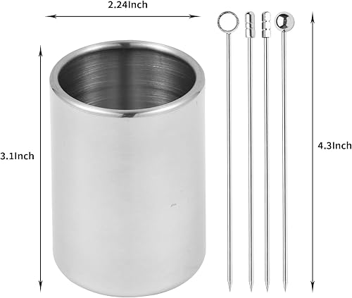 Miniatura 3 de Juego de 20 palillos de cóctel de metal de 4.3 pulgadas + kit de soporte, palillos de cóctel de acero inoxidable 304, brochetas de cóctel