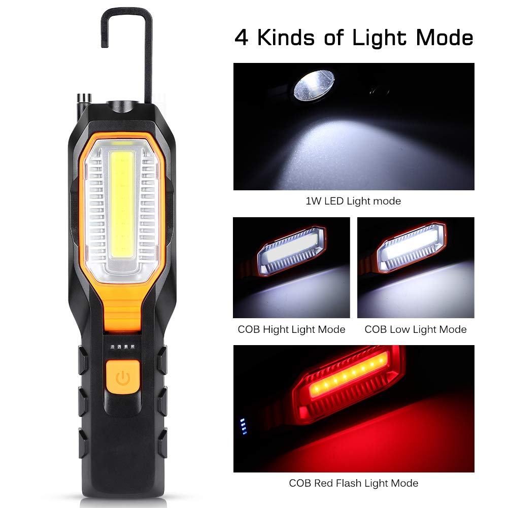 Haofy LED Work Light, luce di ispezione COB ricaricabile con 4 modalità Super Bright Worklight, Portable Handheld USB Torcia flashlight Lampada di lavoro magnetica girevole con magnete e gancio