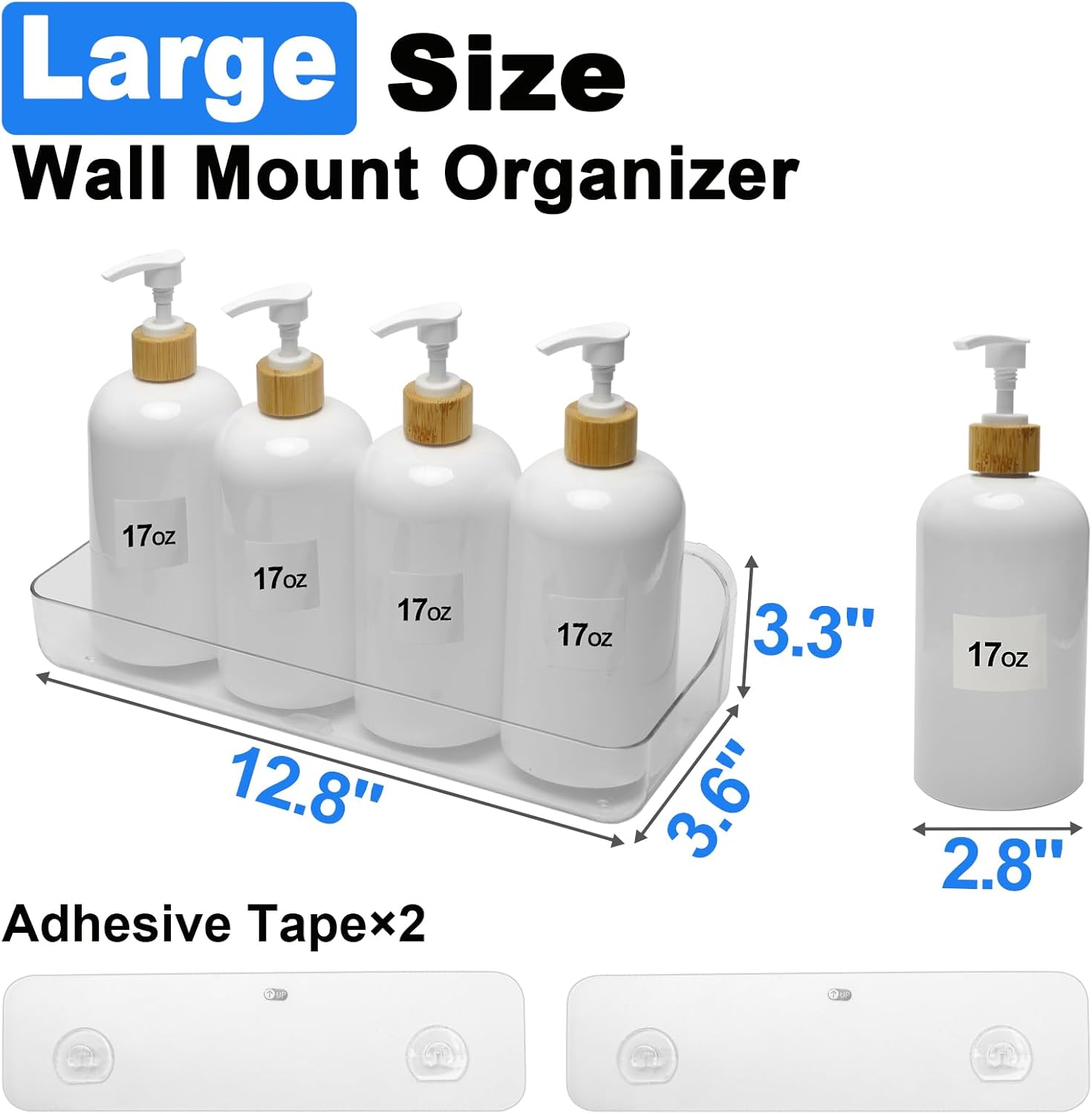 2pc Clear Acrylic Wall Mount Organizer（Long+2pcAcrylic Shelves for Wall,No Drilling Hang Walls,with Self Adhesive Tape（Small