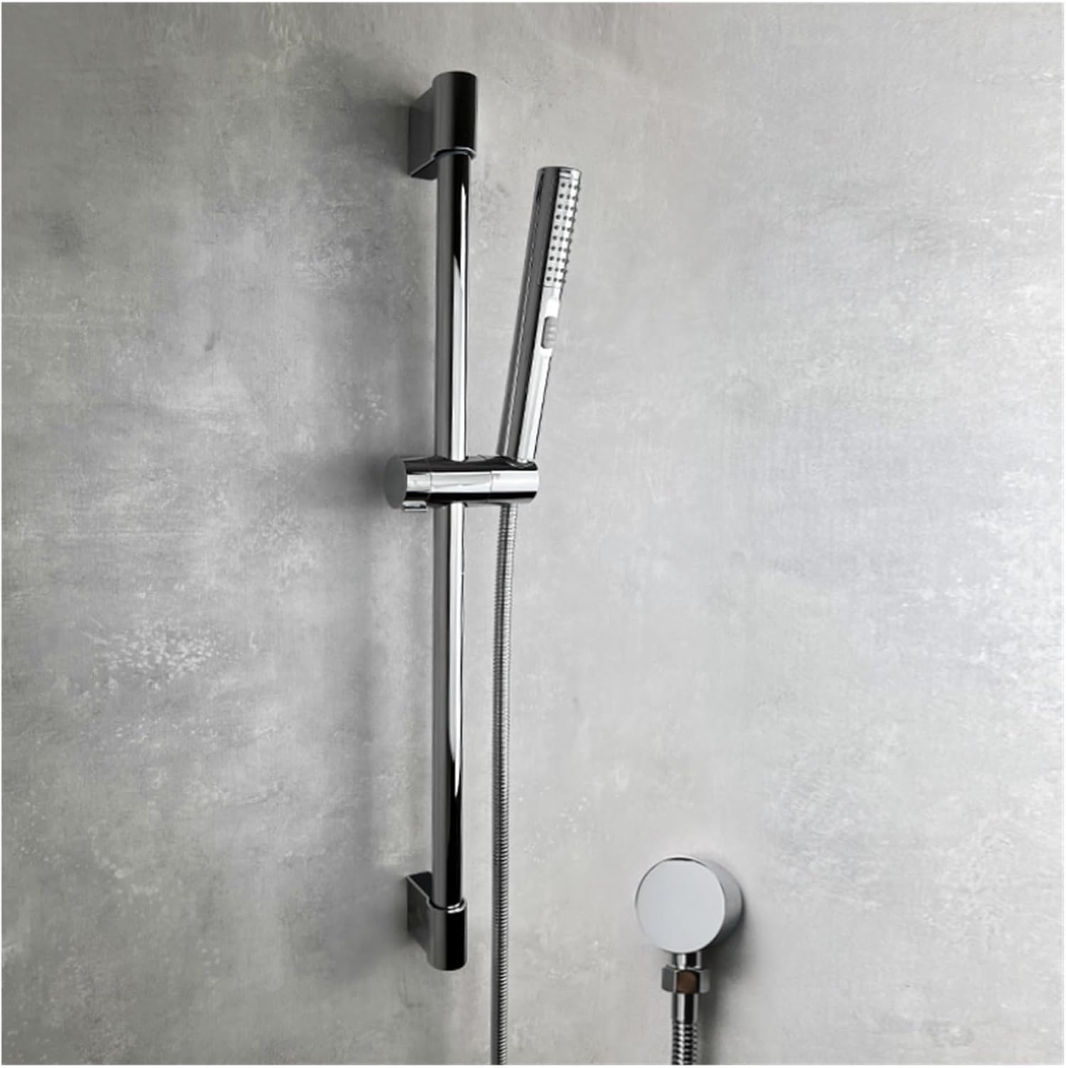 Shower Bar Set With Sliding Bar Solid Brass Outlet Connector 2 Functions Hand Shower 1.5m Hose Adjustable ABS Holder Matt Black(Chrome W Outlet)