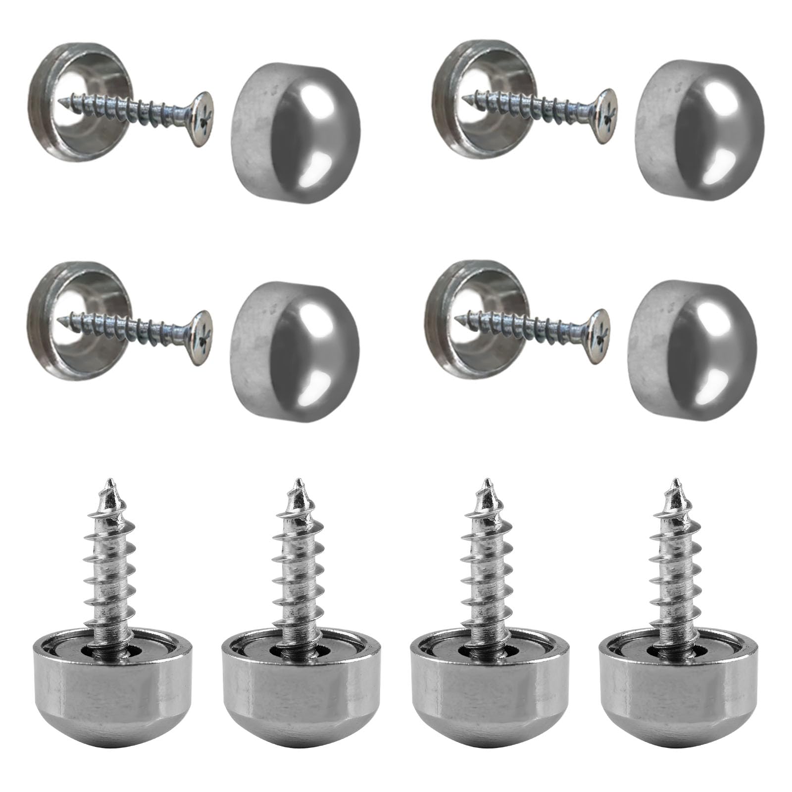INCREWAY 8Pcs 9mm Mirror Screws, Silver Dome Polished Stainless Steel Decorative Caps, Mirror Screw Fasteners for Glass Furniture and Display Mounting