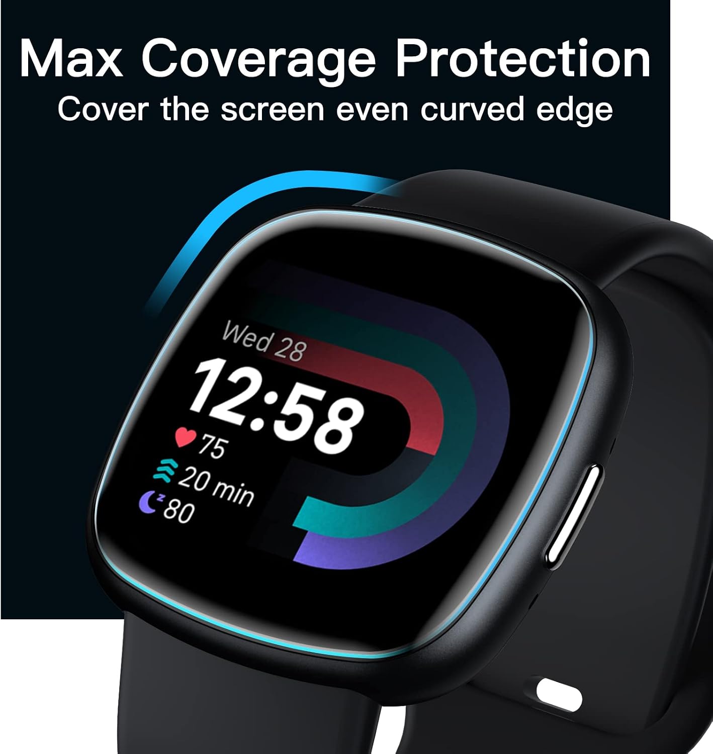 JETech Screen Protector for Fitbit Versa 4/Sense 2, Anti-Scratch Flexible TPU Film, HD Clear, 6-Pack