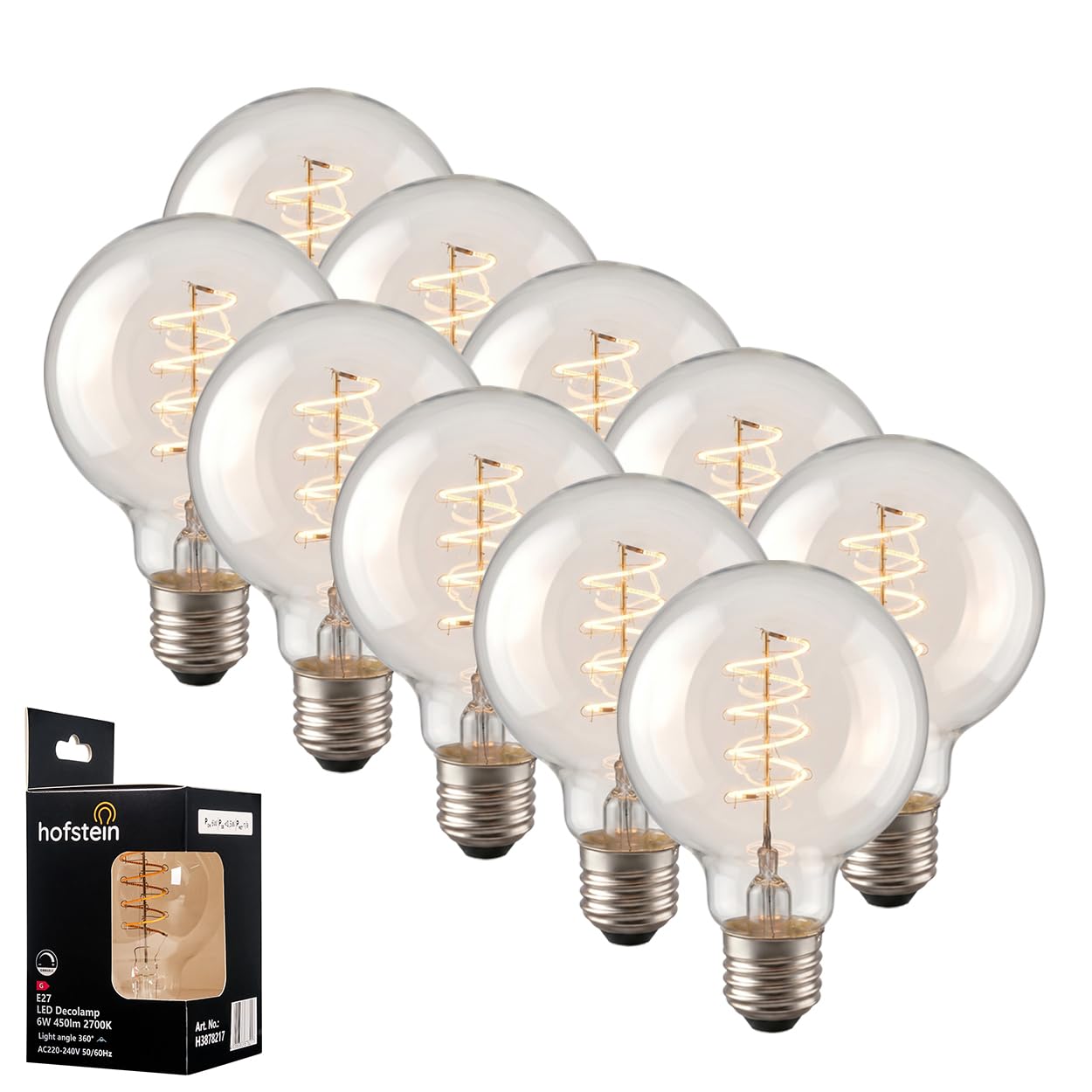 HOFSTEIN E27 LED Glühbirne Vintage Filament 10er Set warmweiss klar 6 Watt 2700 Kelvin 450 Lumen Leuchtmittel Dimmbar, Energiesparende Leucht Birne für Wohnbereich und Dekorative Beleuchtung