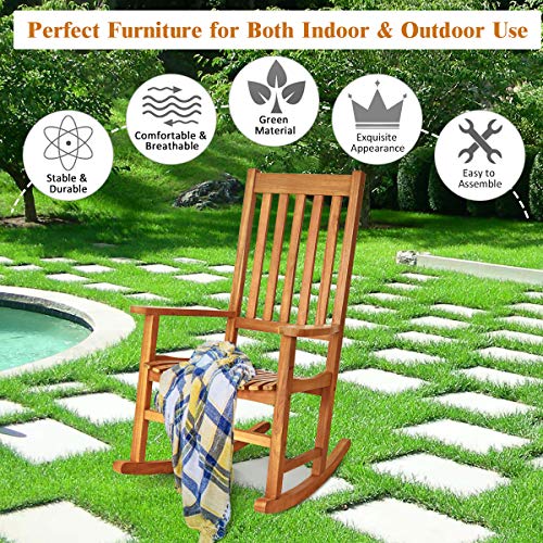image for Giantex Rocking Chair Acacia Wood Frame Outdoor& Indoor for Garden, La
