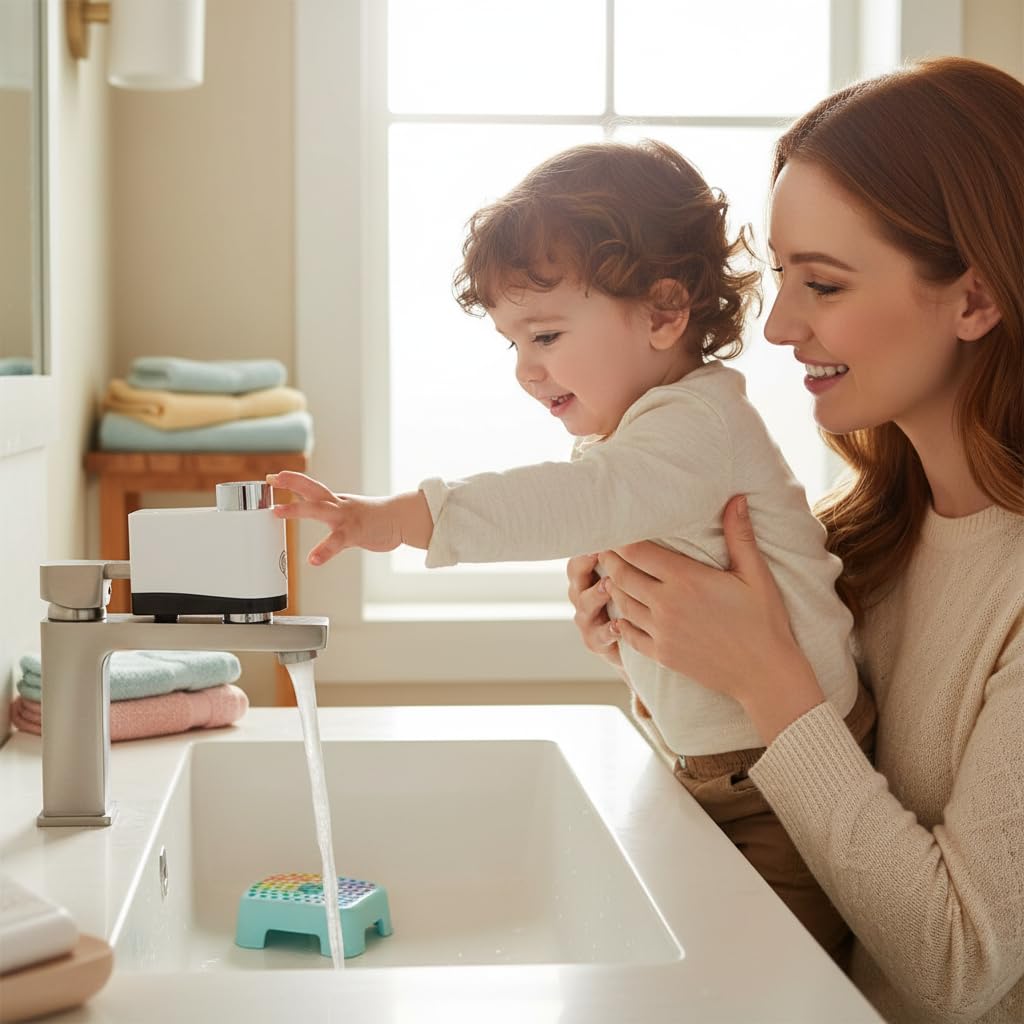 Sensore automatico per rubinetto, dispositivo di risparmio idrico, rilevamento del movimento a infrarossi, con sensori laterali inferiori, impermeabilità IPX6, filettatura interna 19-24 mm (nero +