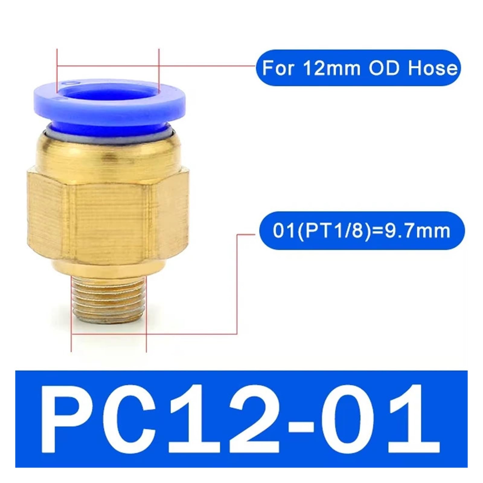 20 Stück pneumatisches Anschlusszubehör PC 4 mm 6 mm 8 mm 10 mm Gewinde 1/8 Zoll 1/4 Zoll 3/8 Zoll(PC12-01 1I8)