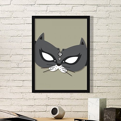 Cadre Photo Bois Masque de Chat Heureux Idée Cadeau Art de Venise Noir Medium