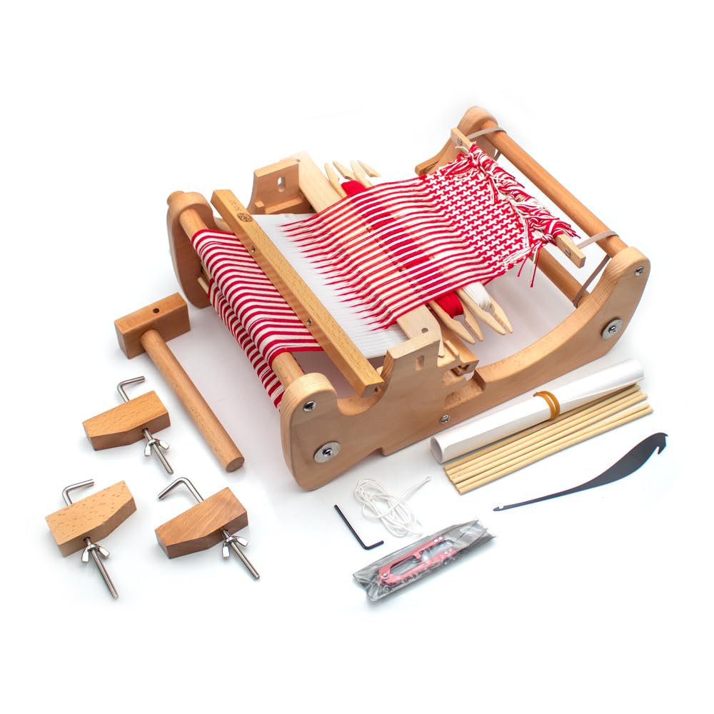 Household Desktop Loom Simple DIY Handmade Weaving Knitting Machine, Beech Frame Adjustable Weaving Density ZZ201