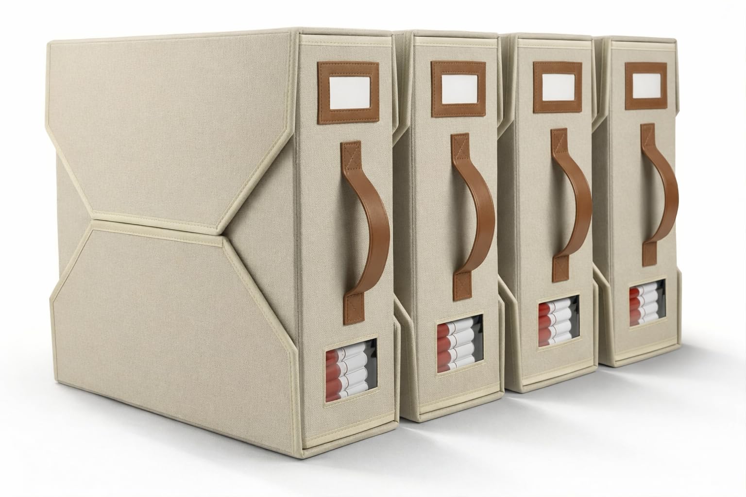 Rangement Drap de Lit - Lot de 4 - Organisateur de Draps - Boîte Rangement Parure de Lit & Linge de Maison - Gain de Place Organisation Dressing - Lin Beige Crème Ecru