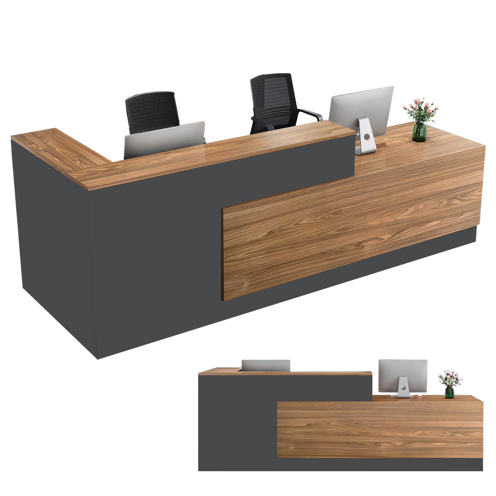 JYUREO L-Shaped Reception Desk with Counter and Lockable Drawers and Storage,Modern Front Desk Reception Counter for Checkout, Lobby, Beauty Salon (