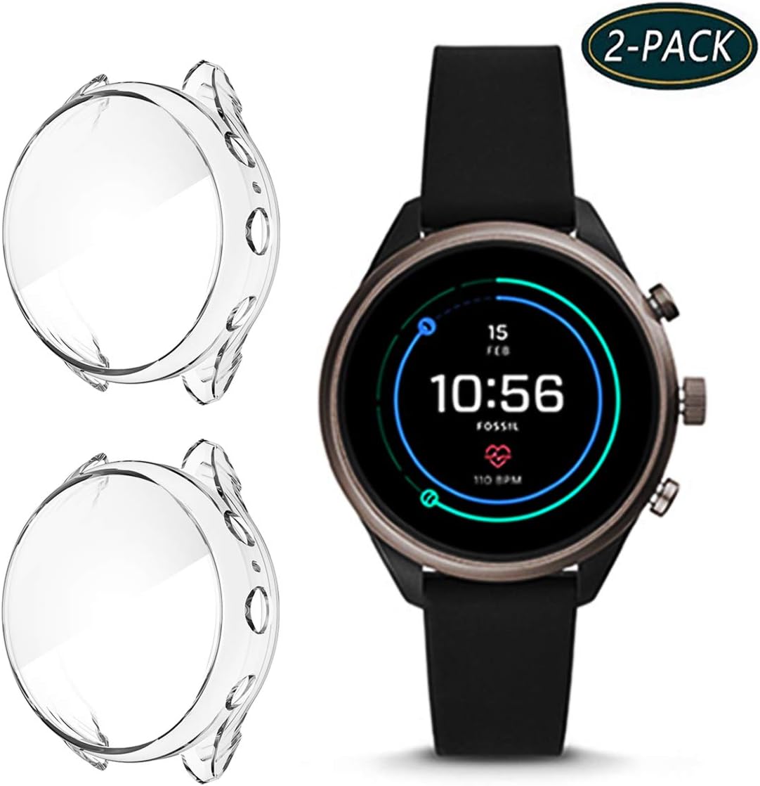HATALKIN Compatible with Fossil Gen 4 Sport Women's Screen Protector Case Cover,TPU Screen Protective Case for Fossil Women's Gen 4 Sport Smartwatch(2 Pack-Clear)
