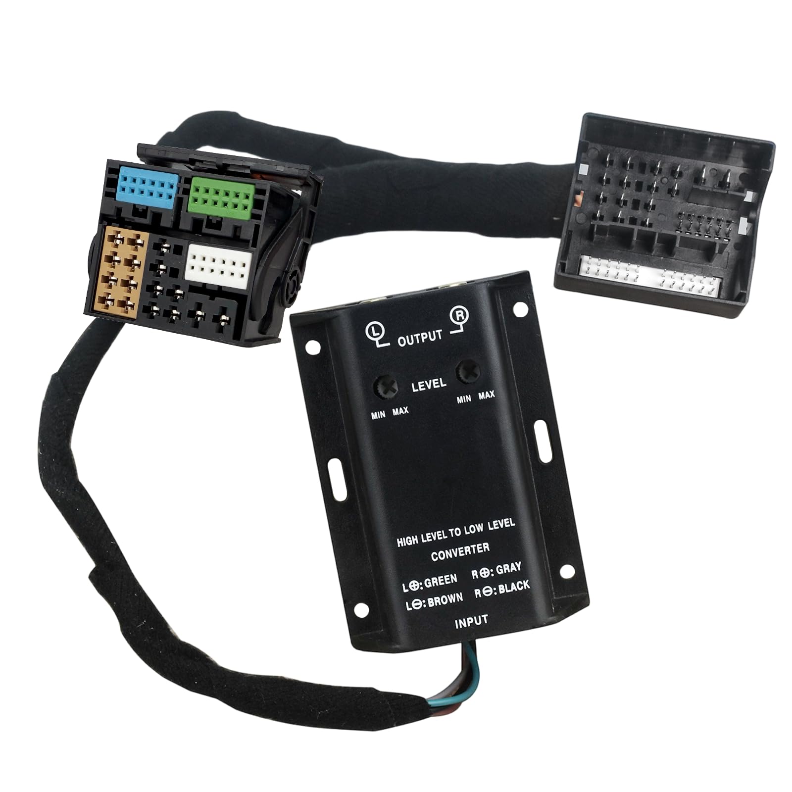 High Low Adapter Subwoofer Converter für Auto Radio Endstufe 2 Kanal Chinch Adapter Kabel auf Quadlock Ausgang Verlängerungskabel High-Low passend für BMW Ford Mercedes Seat Skoda VW