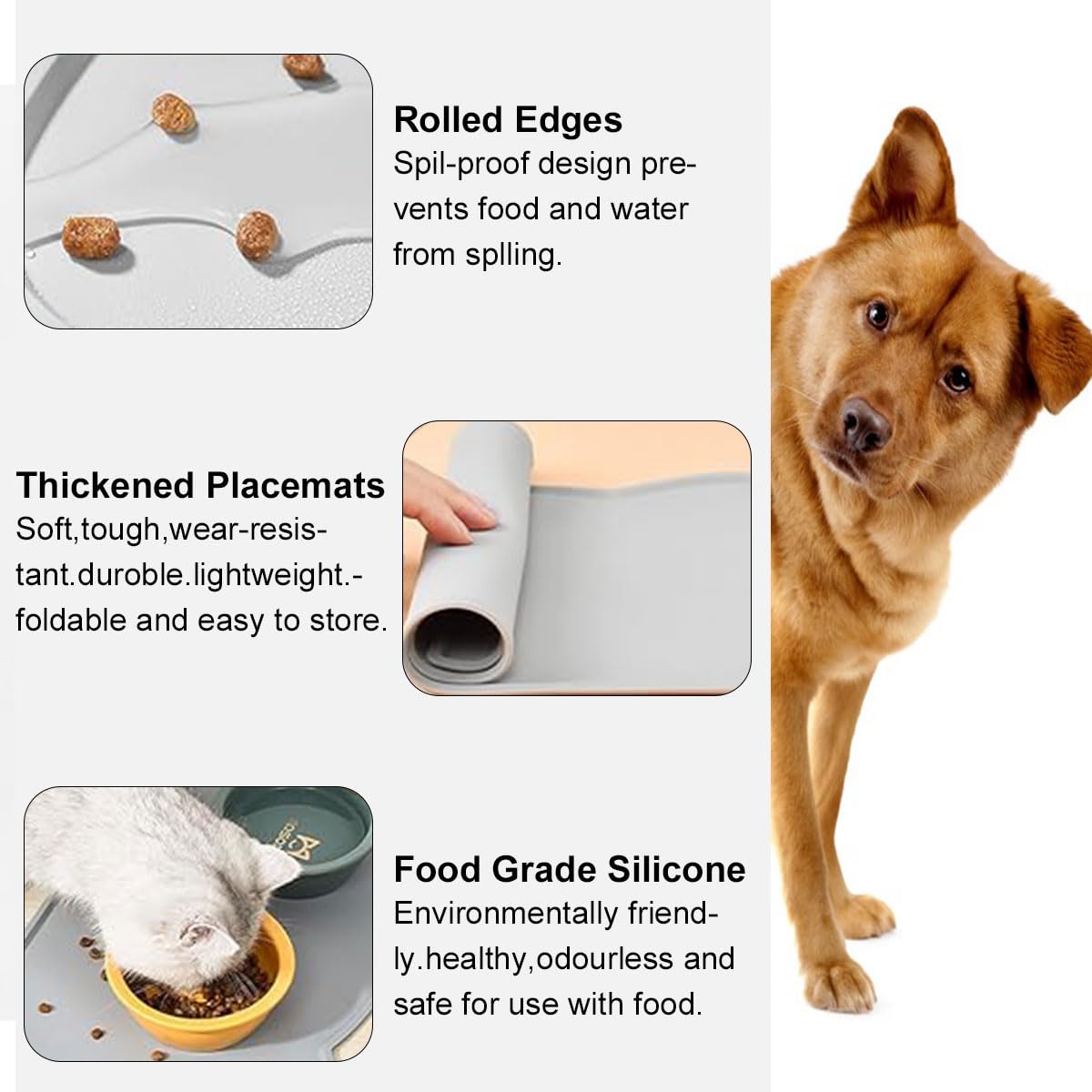 Tappetino Ciotola Cane Gatto,Tappetino per ciotole gatto,Tappetino Ciotola per Cani e Gatti in Silicone,Tappetino Ciotola Cani e Gatti,Antiscivolo Silicone Tappetini Cibo Tappetino Sottociotola
