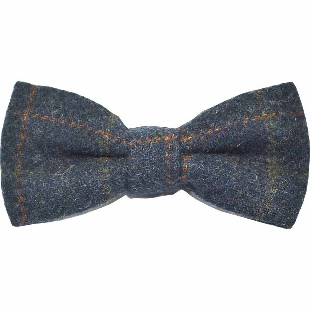 King & Priory Heritage Check Navy Blue Pre-Tied Bow Tie, Tweed, Country Pre-Tied Bow Tie