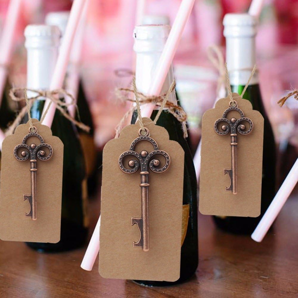 50 Bomboniere Matrimonio Vintage Con Apribottiglie A Forma Di Chiave: Kit Completo Con Sacchetti E Biglietti Kraft, 5 Stili Misti