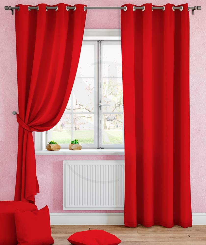 VS INTERNATIONAL Living Roon Polyester Door and Window Curtain,9 feet,Set of 1, Red