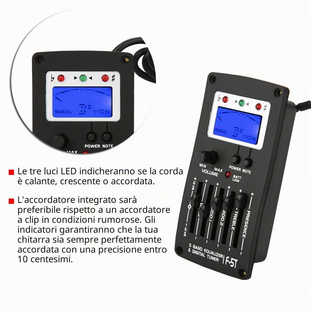 F-5T 5Band Equalizer Digital Tuner Pickup per chitarra classica elettrica