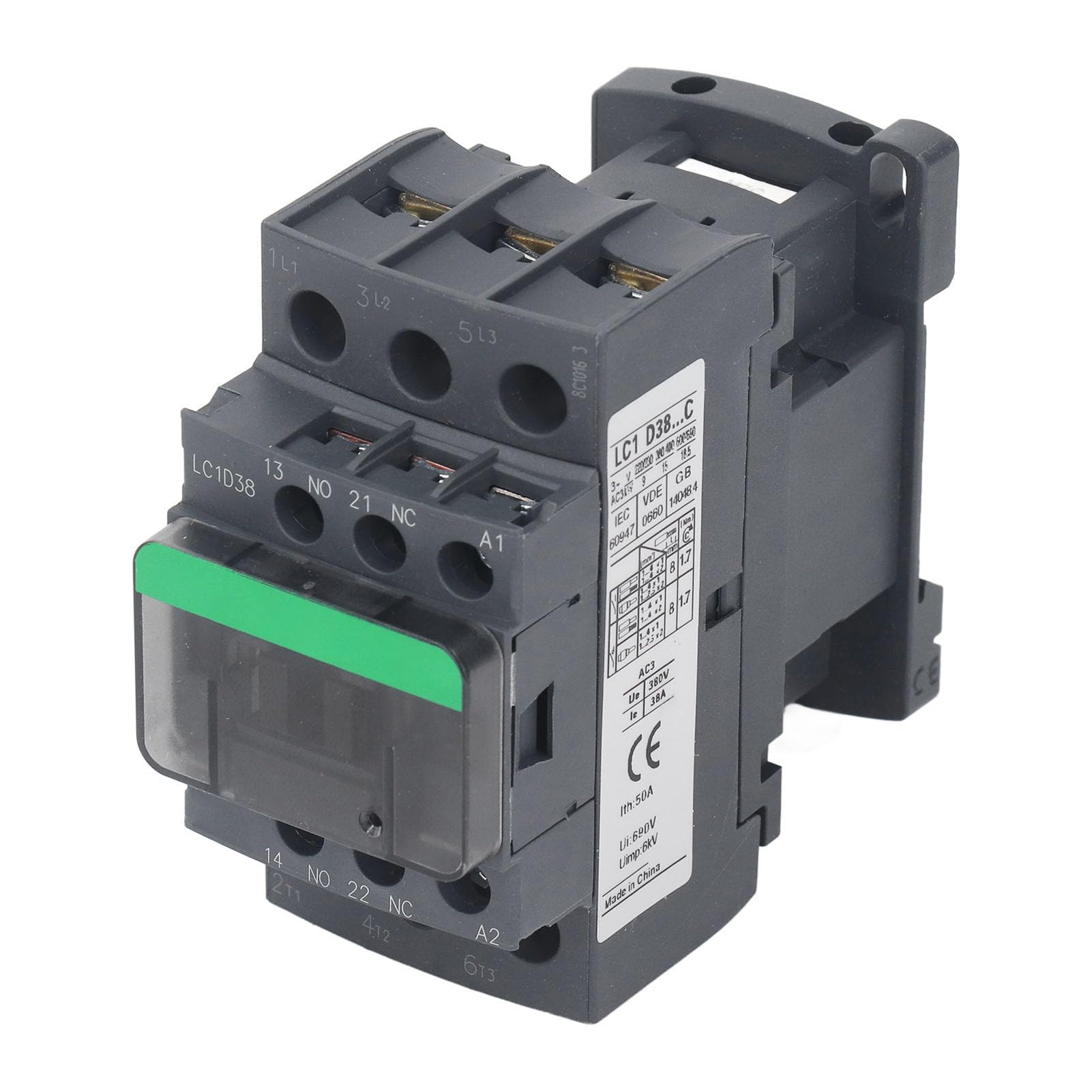Contattore CA LC1D38 Controller Motore Bobina a Bassa Tensione 38A, 1NO 1NC, Forte conduttività, per Installazione Elettrica Industriale e Controllo del Carico (Tensione