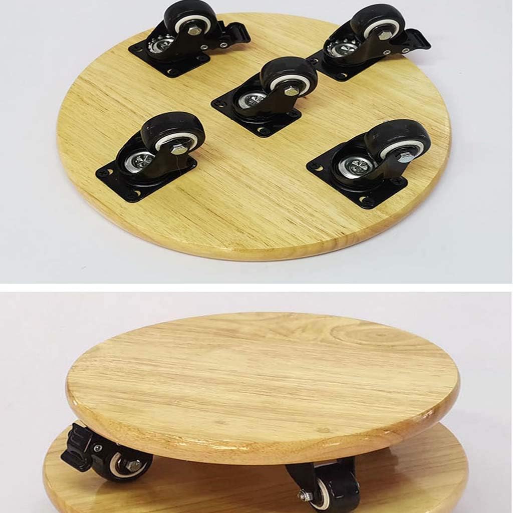 Wood Plant Caddy Plant Caddy 13.7 Inch Wooden Heavy Duty Metal Plant Stand with Wheels Round Planter Caddies Load Bearing:80-125KG for Indoor Outdoor Home and Garden Log (Labor saving wheel 25cm)