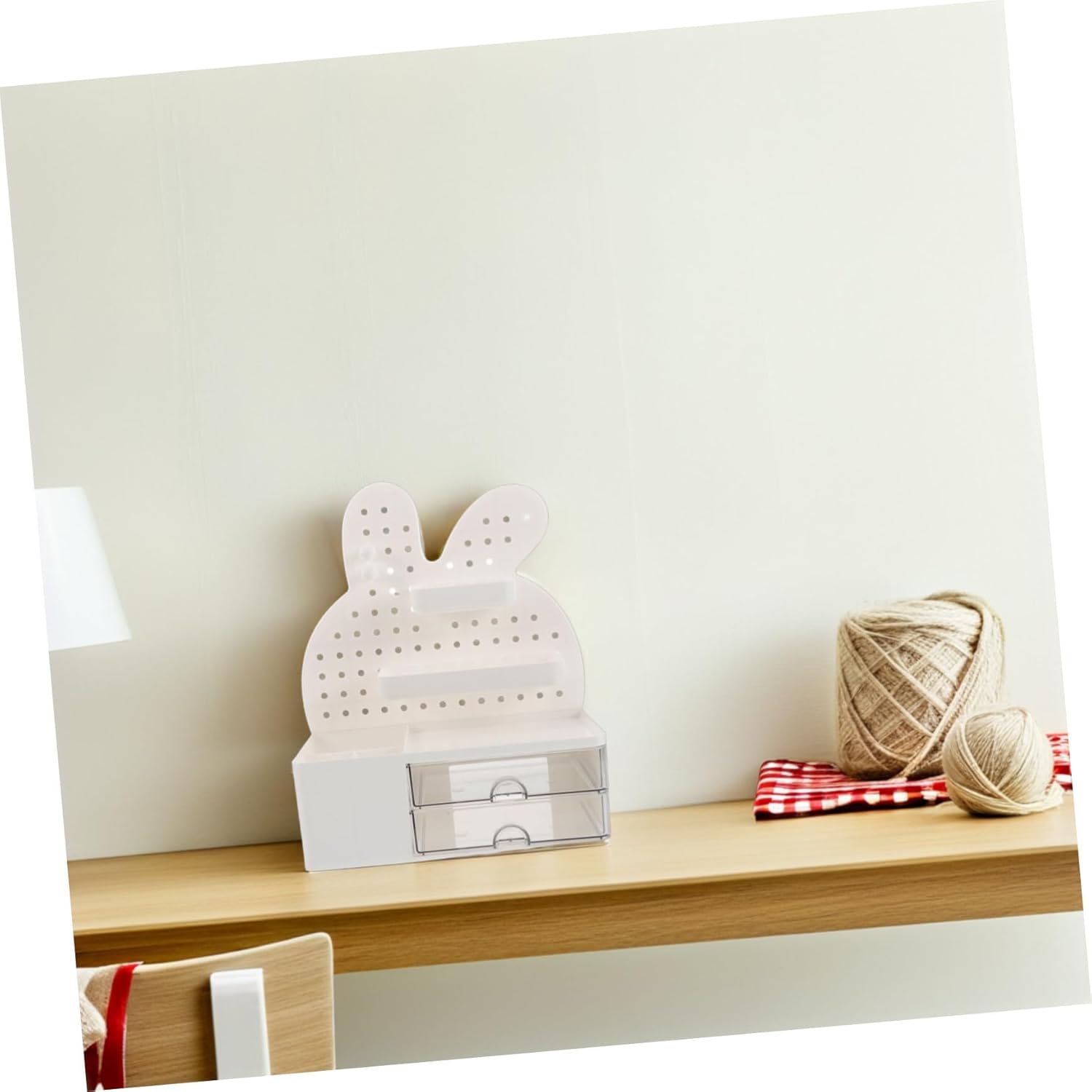 All-Purpose Desktop Organizer Rabbit Pegboard Storage Box with Drawer for Office Supplies