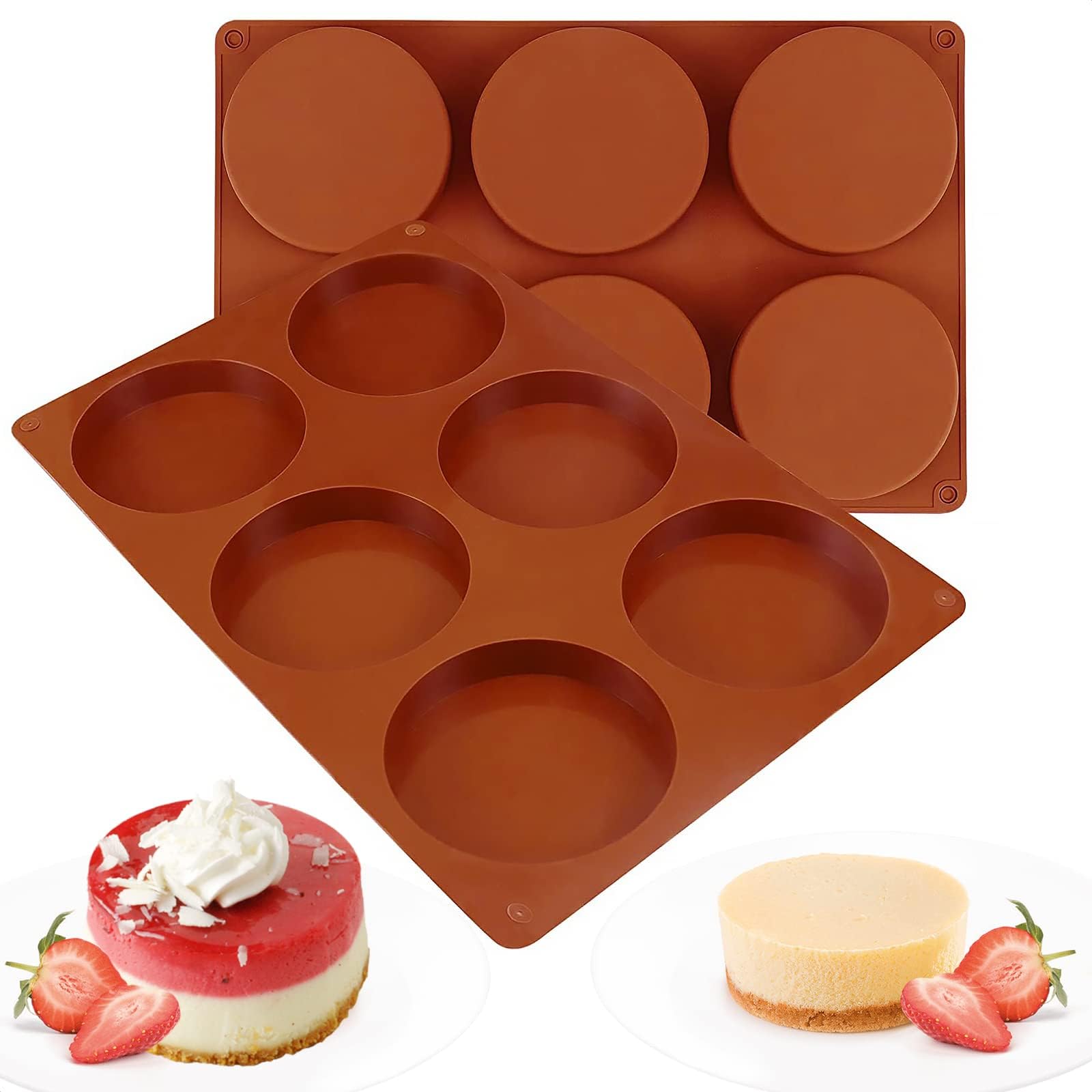 Round Silicone Molds for Baking - 6 Cavity Large Silicone Molds Round Silicone Molds for Resin Non-stick Baking Pie, Cake, Candy Molds Silicone, Chocolate Molds Silicone - Soap Molds Silicone Shapes