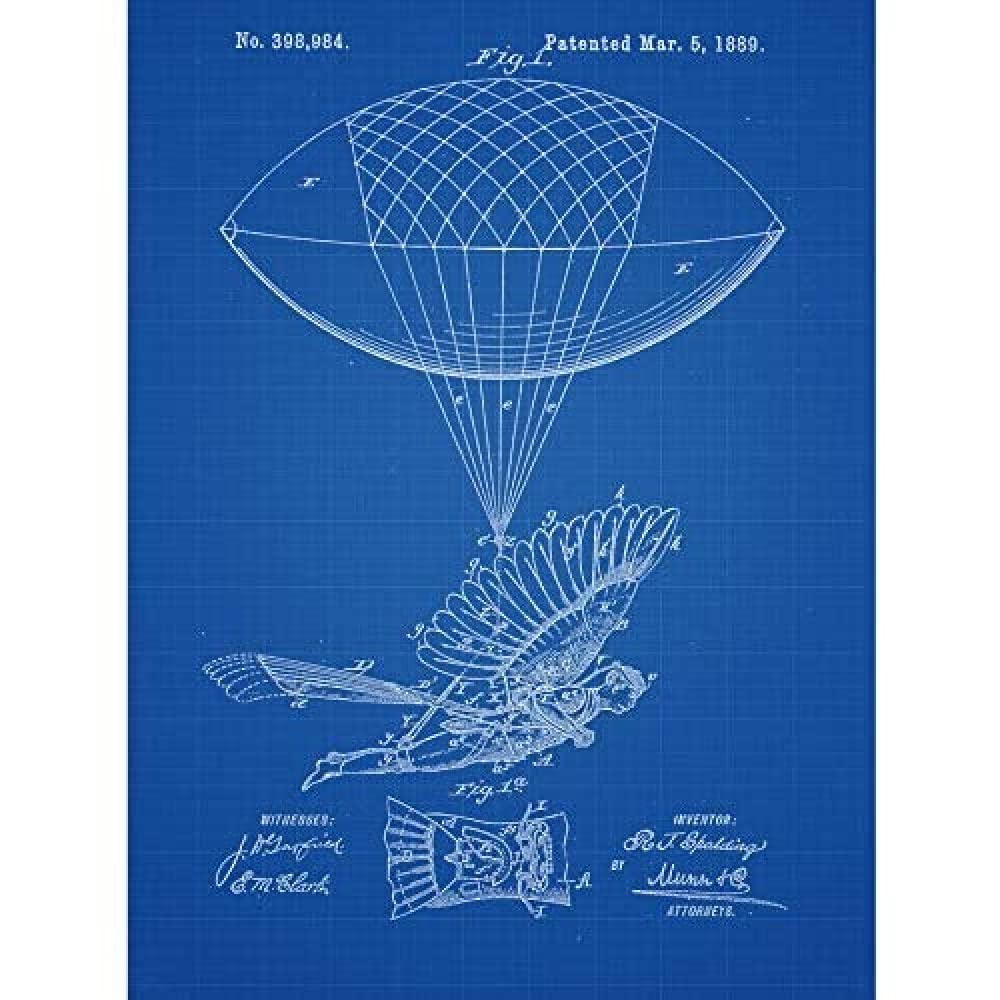 Wee Blue Coo Angel Flying Machine Side View Blueprint Art Print Canvas Premium Wall Decor Poster Mural