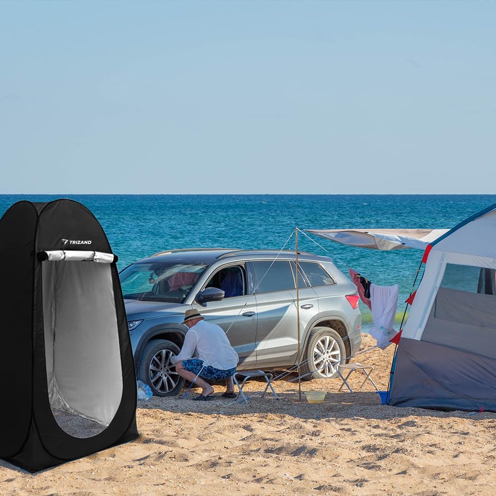 Tienda de campaña 4 en 1 para ducha vestidor inodoro camping 190x110x110 cm impermeable negro con bolsa