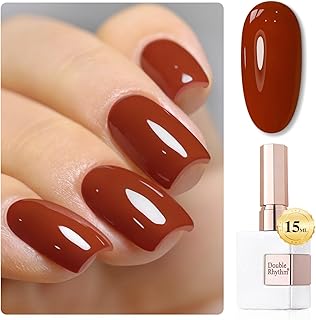 Double Rhythm Gel Polish 15ML Jelly Sheer Pastel Light Milky Color Pearl White Bottle 1 PC 0.5 OZ Full Size Nail Art Salon at Home (Deep Brown Red-D1455)