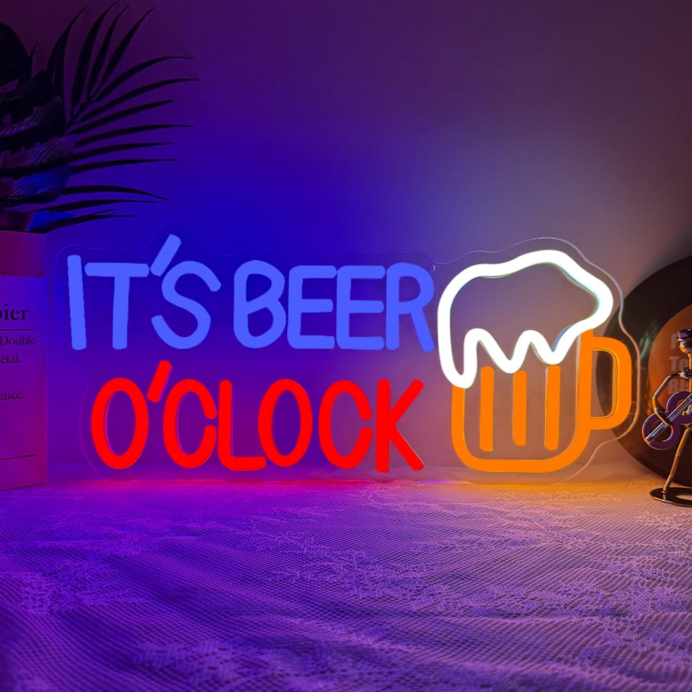 Neon Bar Sign,It's Beer O'clock LED lights for Wall Art Decor,Cheers Dimmable Neon Light Sign Backdrop for Home Bar Bedroom Club Party Man Cave,Pub Signs Gift for Men Women USB Powered(15.4"*6.7")