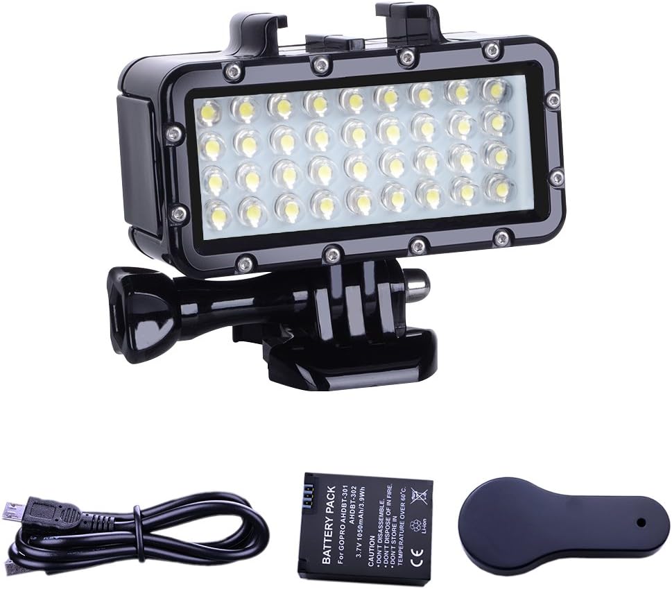 Diving Light High Power Dimmable Waterproof LED Video Light Fill Night Light Diving Underwater Light Waterproof 147ft for Gopro Hero 13/Hero 12/11/10/9/8/7/6/5/5S/4/3+ More Action Cam