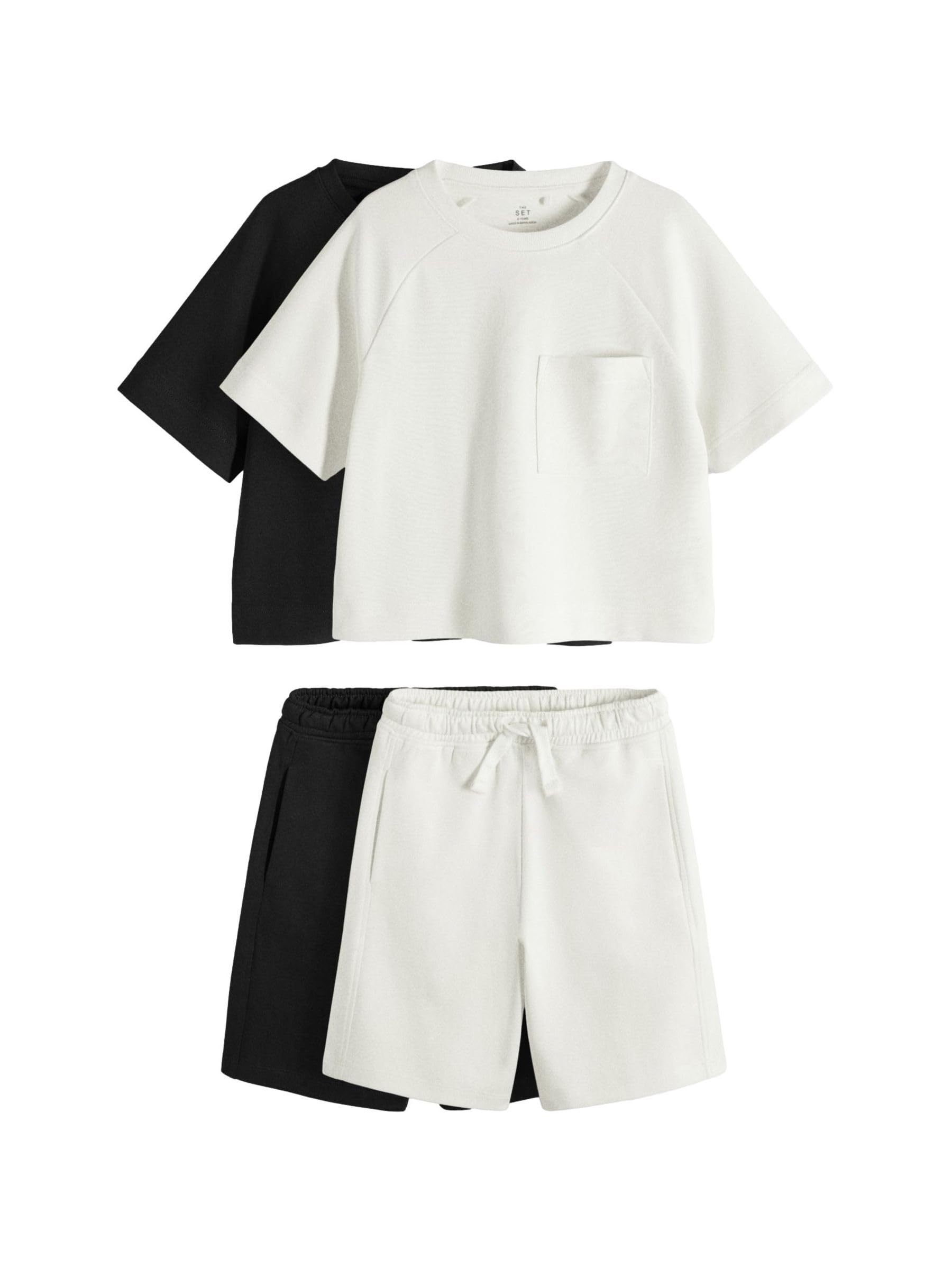 THE SET Garçon Ensemble t-shirt à manches courtes et short en jersey Interlock, lot de 2