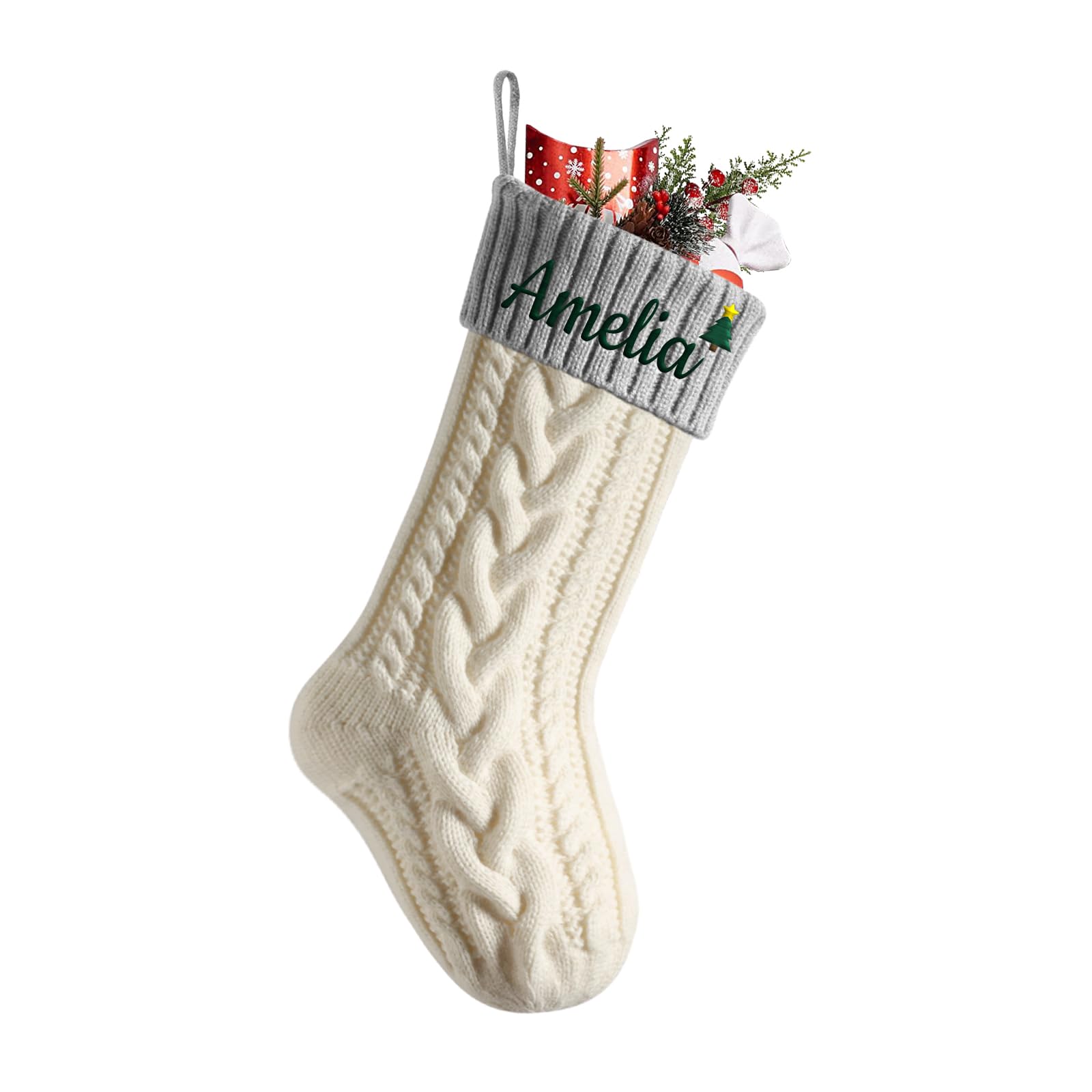 Cysincos Personalized Christmas Stockings Custom Name Family Christmas Stockings 18" Large Knitted Xmas Fireplace Hanging Stocking, Stocking for Holiday Family Party (Z-pet Paw)