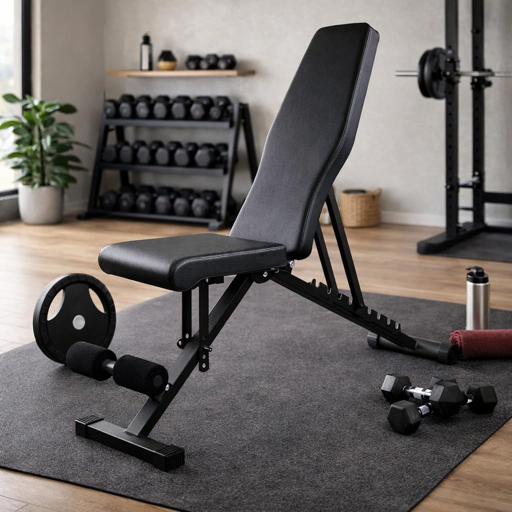 Banco de Ejercicio o Musculación Plegable Ligero Multifunción Para Pesas y Mancuernas Ajustable de Abdominales Gimnasio Entrenamiento en casa, Múltiples Posiciones Espalda, Pecho, Piernas
