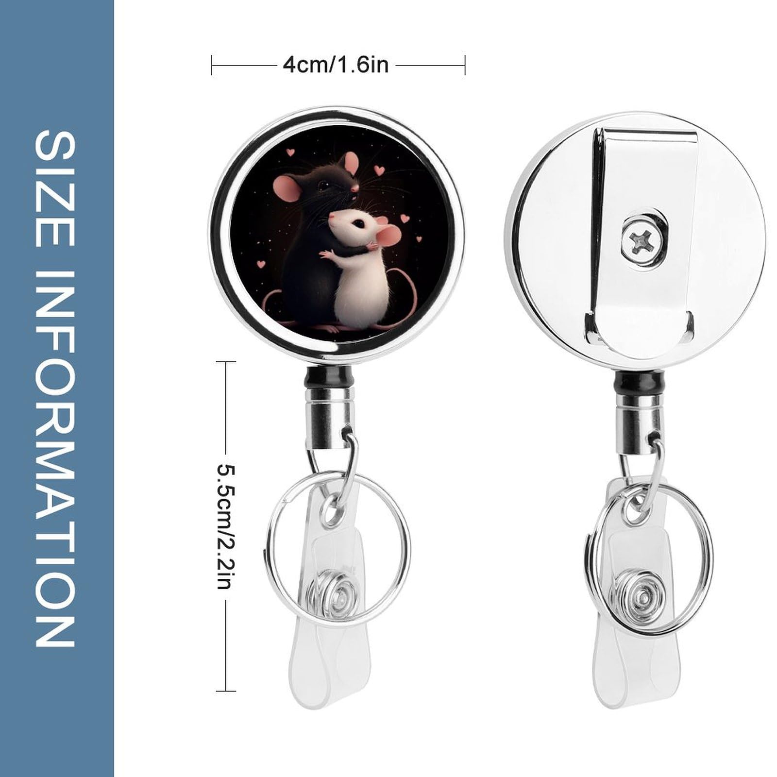 Rats Love Retractable Badge Holder Metal ID Name Holder Key Ring with Belt Clip