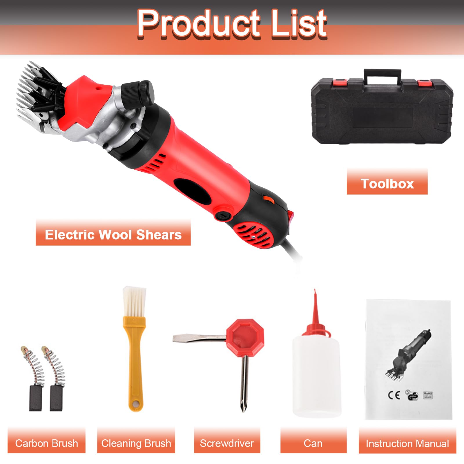 Máquina Cortapelo para Ovejas Eléctrica, 900W, 6 Velocidades Ajustables, Hasta 2800 rpm, Cuchilla Recta de 13 Dientes, Cable 3M, Cortadora Profesional con Maletín para Ovejas, Alpacas y Cabras