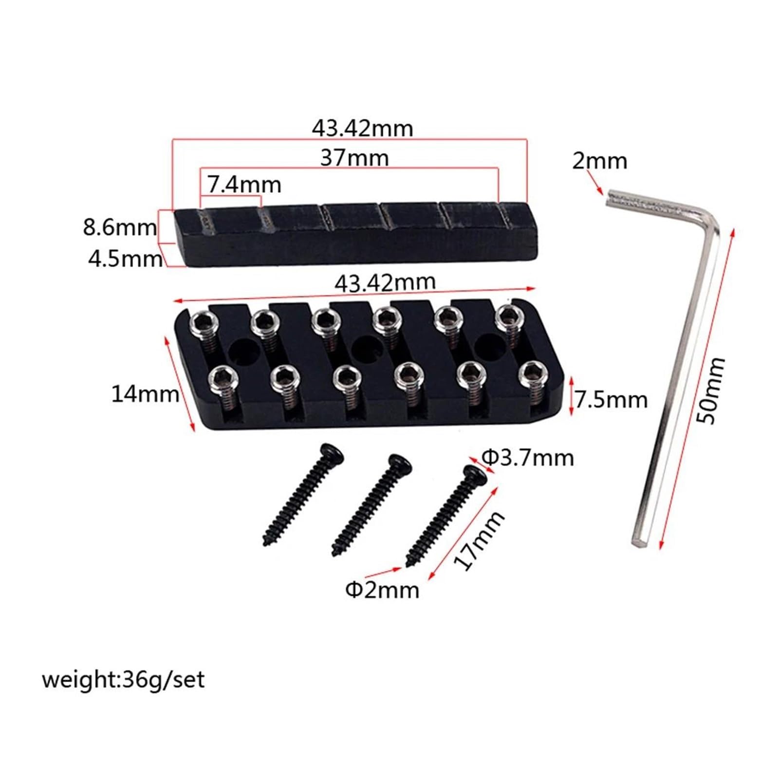 Juego De Accesorios Para Sillín Fijo Y Tuerca De Puente De Guitarra Eléctrica Sin Cabeza Puente De Guitarra Profesional(6 String)