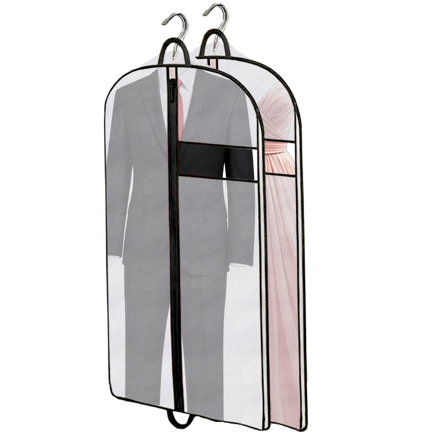 Clothes Cover Bags for Storage, Hanging Garment Covers with Zipper, Dust & Moth Proof, Breathable Suit & Dress Protector for Wardrobe and Travel, Pack of 2 (60cm x140cm)