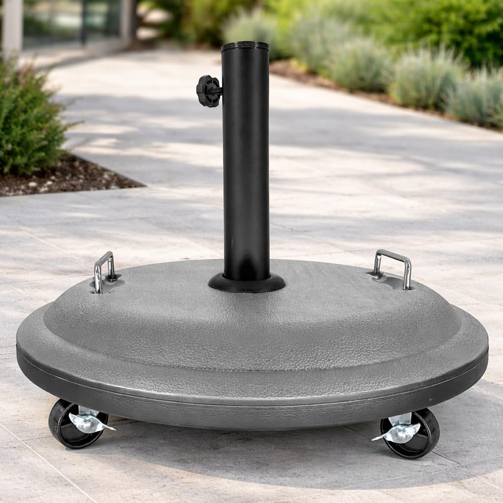 Acomoda Textil – Base de Sombrilla Ajustable, Estable y Resistente para Terraza, Jardín y Patio. Pie de Sombrilla con Adaptador Manejable para Parasol. (25 kg)