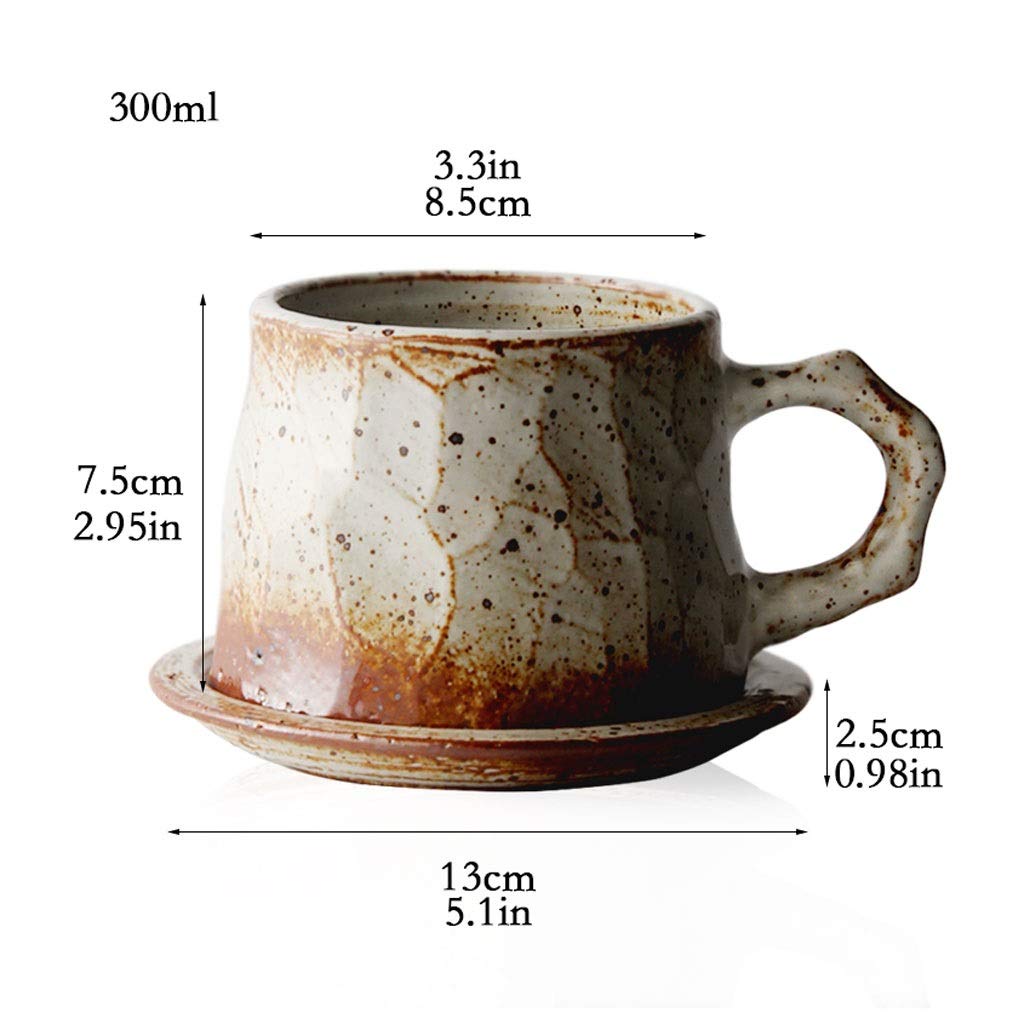 Kaffeetasse 10 oz Kaffeetasse mit Saucer Sammeln Abendessen Tasse Handgemachte Steinzeug Kaffee und Tee Becher Set for Liebhaber Freunde Geschenke Porzellantasse (Color : Yellow)