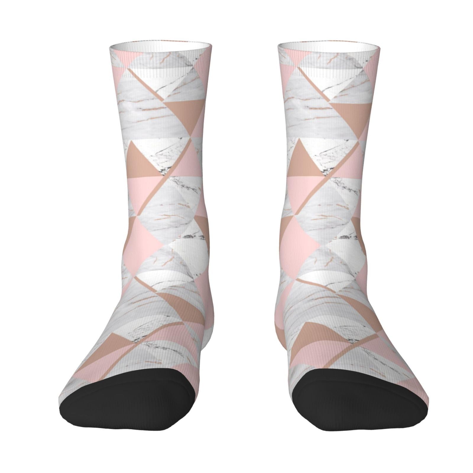 Yofien Unisex White Grey And Pink Rose Gold Marble Diamond,Men's Moisture Wicking Breathable Cusioned Crew Socks For Women