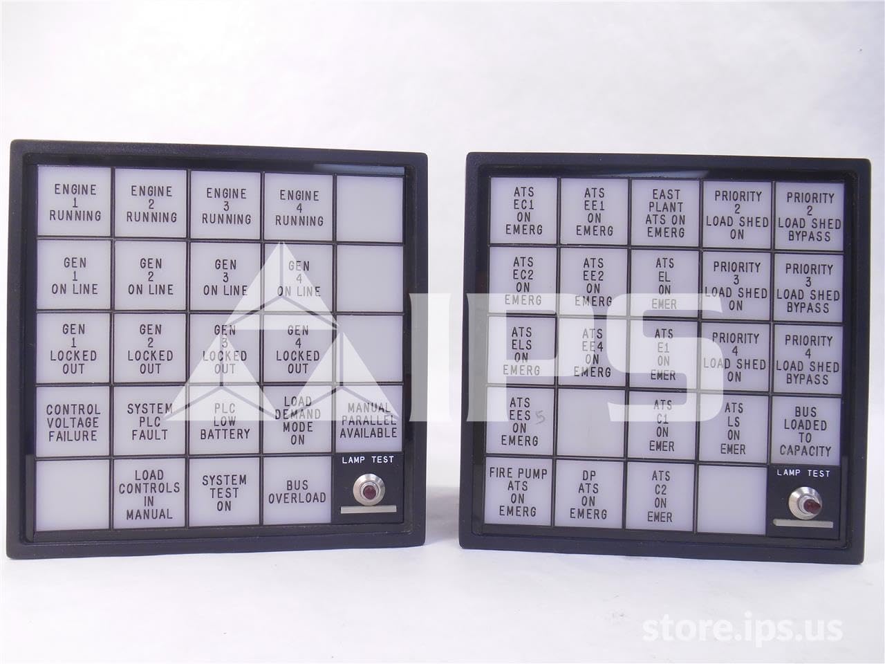 أمام view of two AMETEK PANALARM Alert Panels, showing multiple indicator lights and a 'LAMP TEST' button.