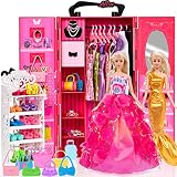 Ebuddy Fashion Lot 105 Items 11.5 Inch Girl Doll Dream Closet Wardrobe with Clothes and Accessories