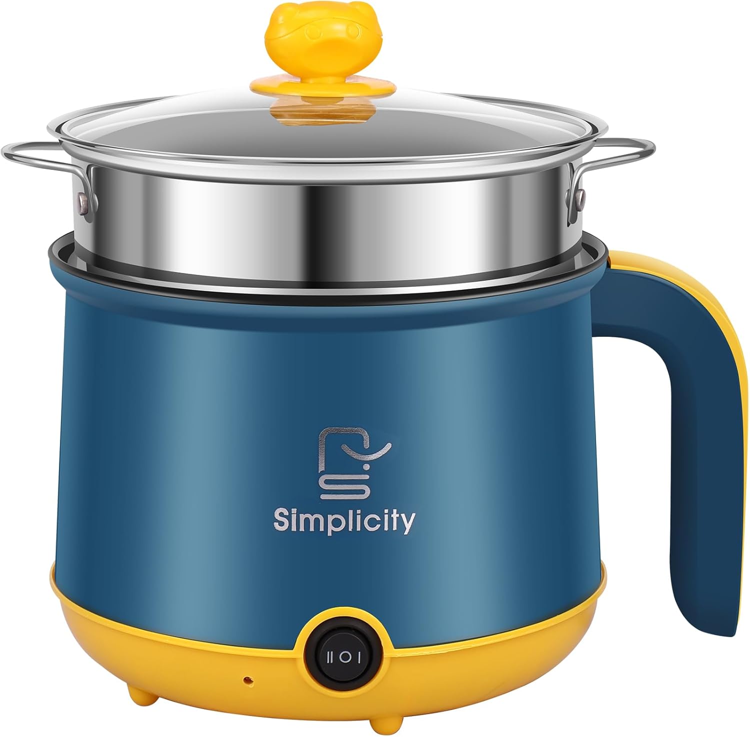 Electric Hot Pot Cooker Multifunctional Portable Non Stick Mini Cooker with Steam Rack 2 Gear Rapid Heating Boil Simmer Dry Protection for Ramen Noodles Soup Home Travel Gifts(Blue double layer)