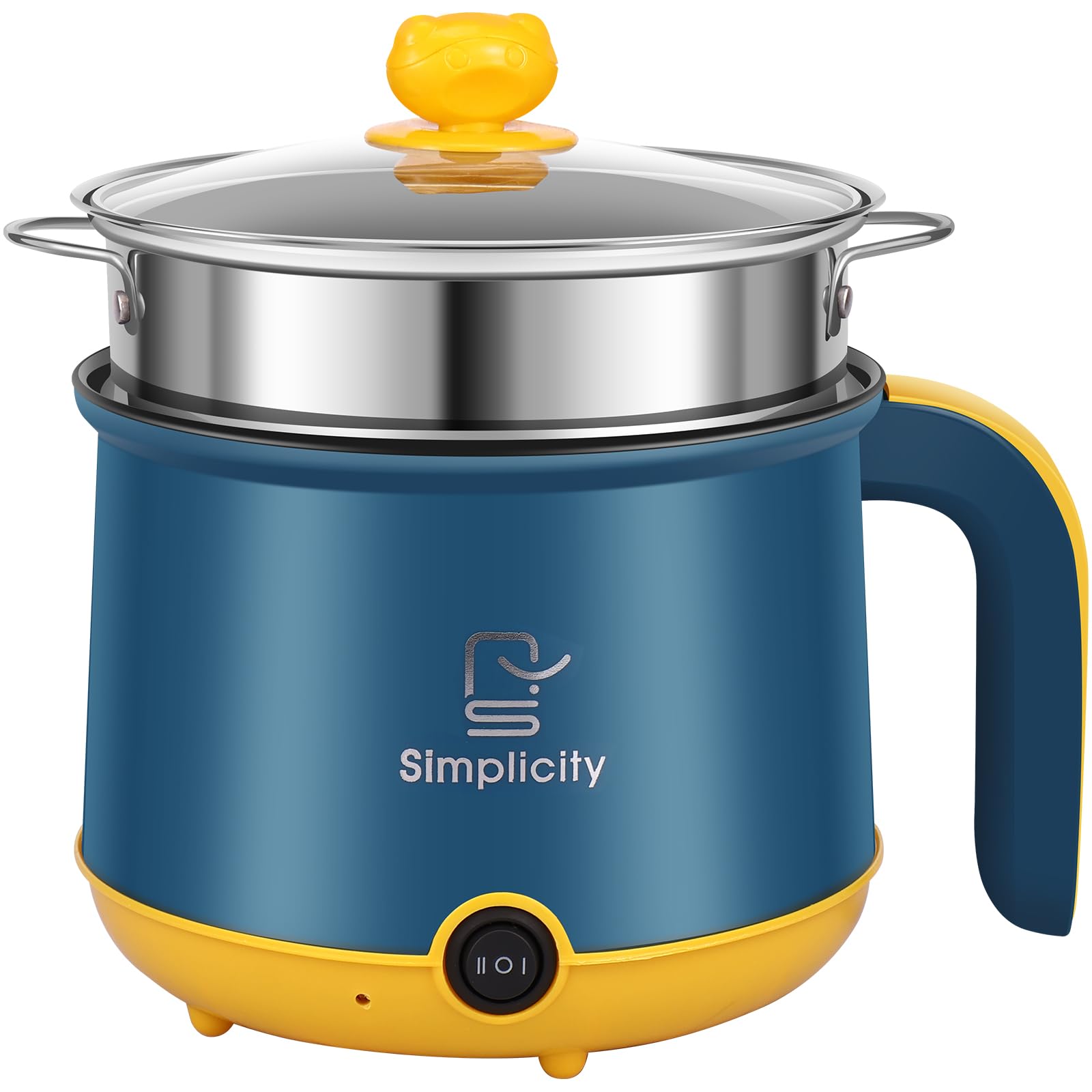 Electric Hot Pot Cooker Multifunctional Portable Non Stick Mini Cooker with Steam Rack 2 Gear Rapid Heating Boil Simmer Dry Protection for Ramen Noodles Soup Home Travel Gifts(Blue double layer)