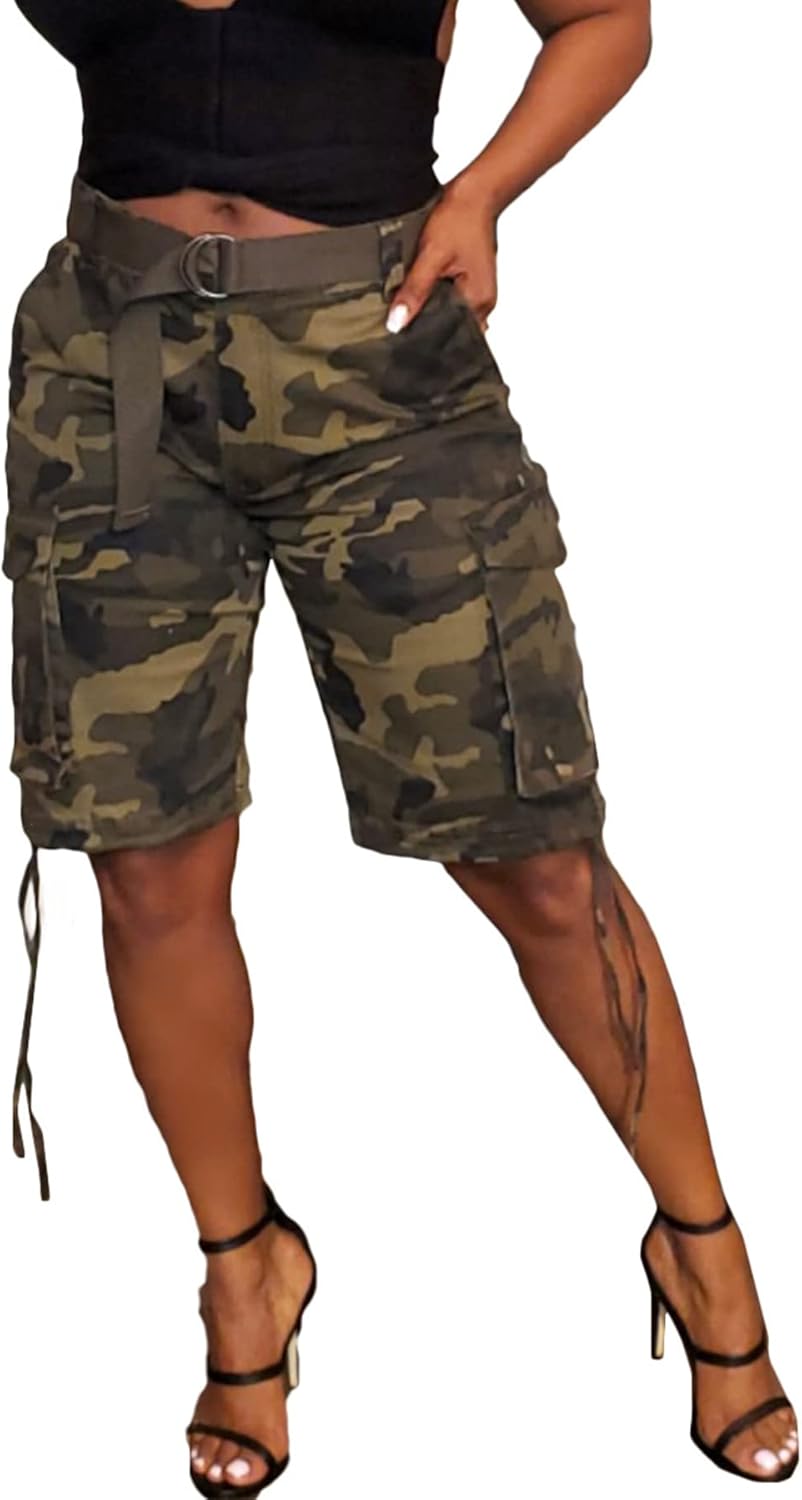 Vakkest Women's Camo Cargo Shorts Casual Trendy High Waisted Summer Joggers Camouflage Print Short Pants with Pockets Pocket Brown Medium