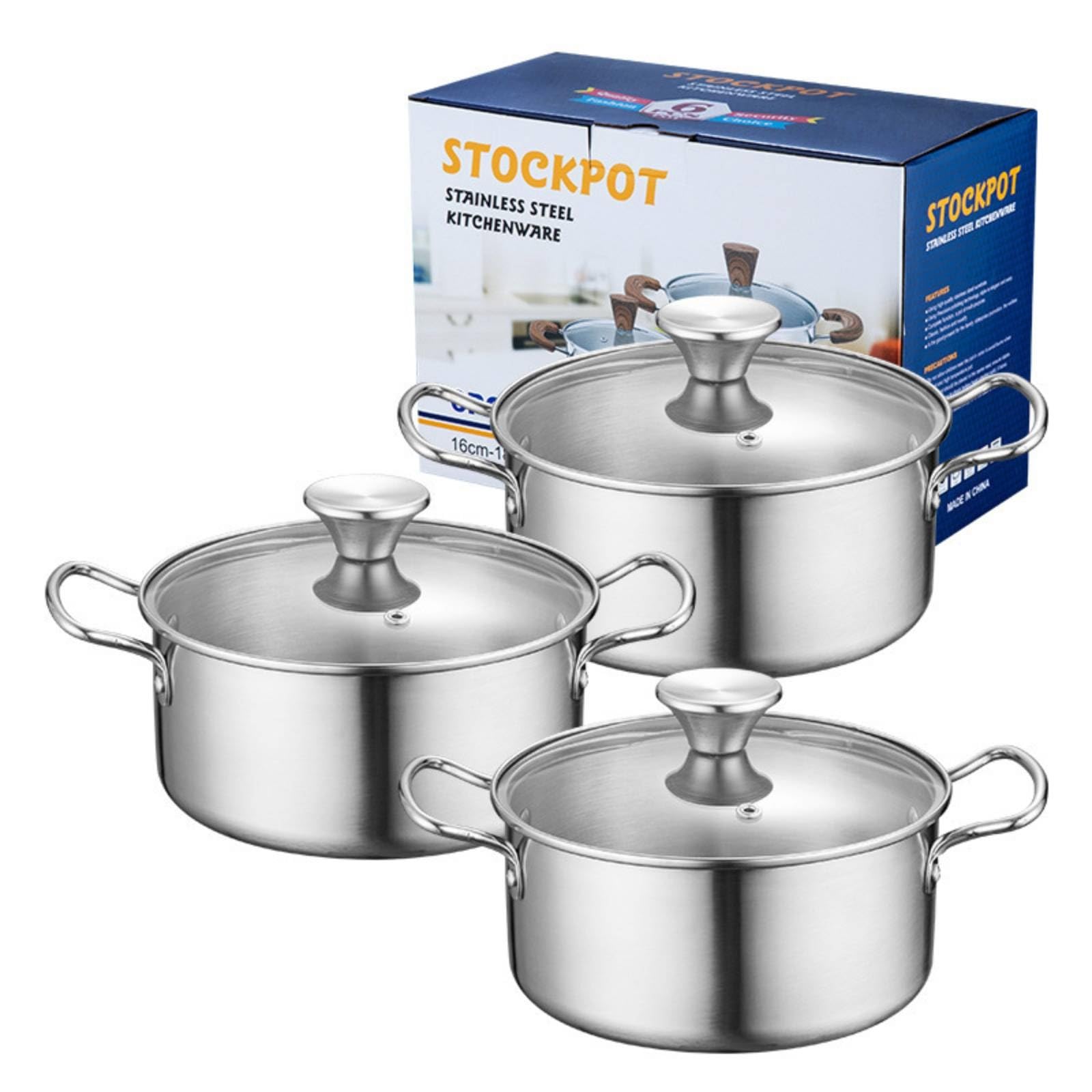 Set Casseroles avec Couvercles Compatible Induction Équipement Culinaire Cuisine tous Fe Équipement Culinaire Cuisine En Acier Inoxydable, Poignée Argentée, 16-18-20CM