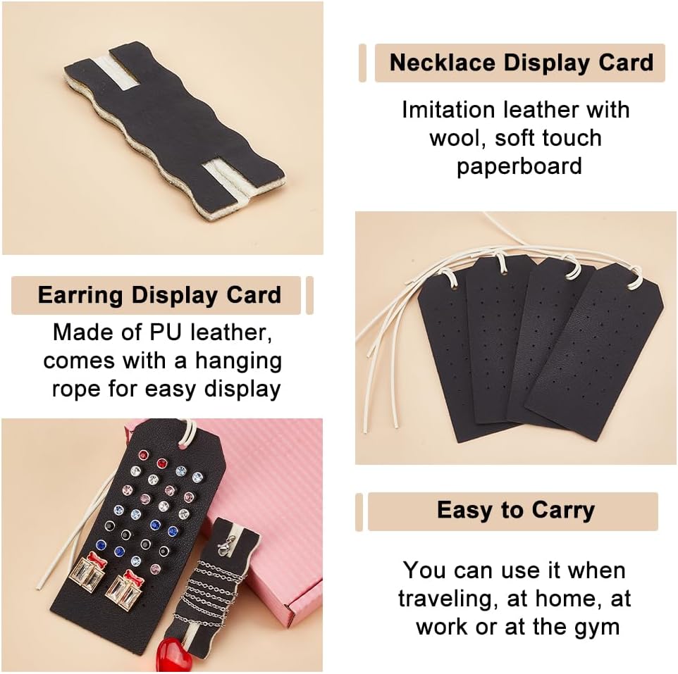 OLYCRAFT 10pcs Leather Earring Holders Tangle-Free Necklace Organizer Portable Earring Nacklace Organizer Set Black Jewelry Card Holer Jewelry Storage Card for Stud Earring Chain Necklaces Storage